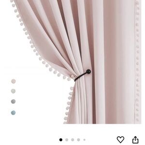Elegant Pink Curtain with Pom Pom Trim